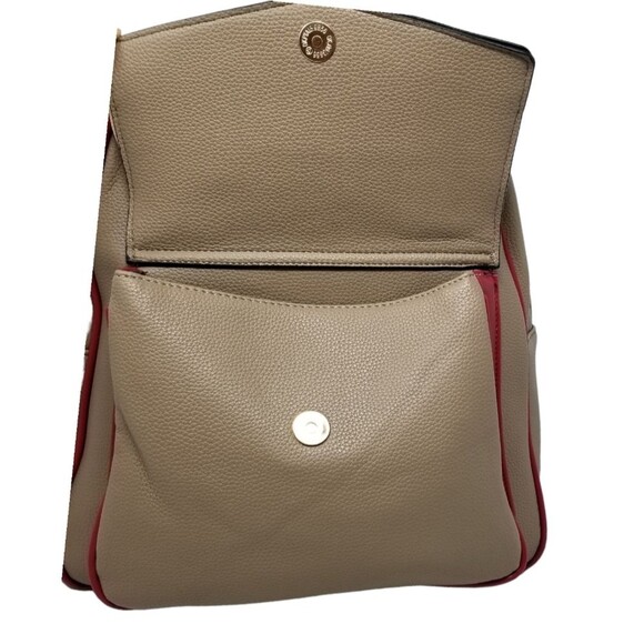 Queen Bee Taupe Red and Cream Large Pebbled Backpack Purse main image 5